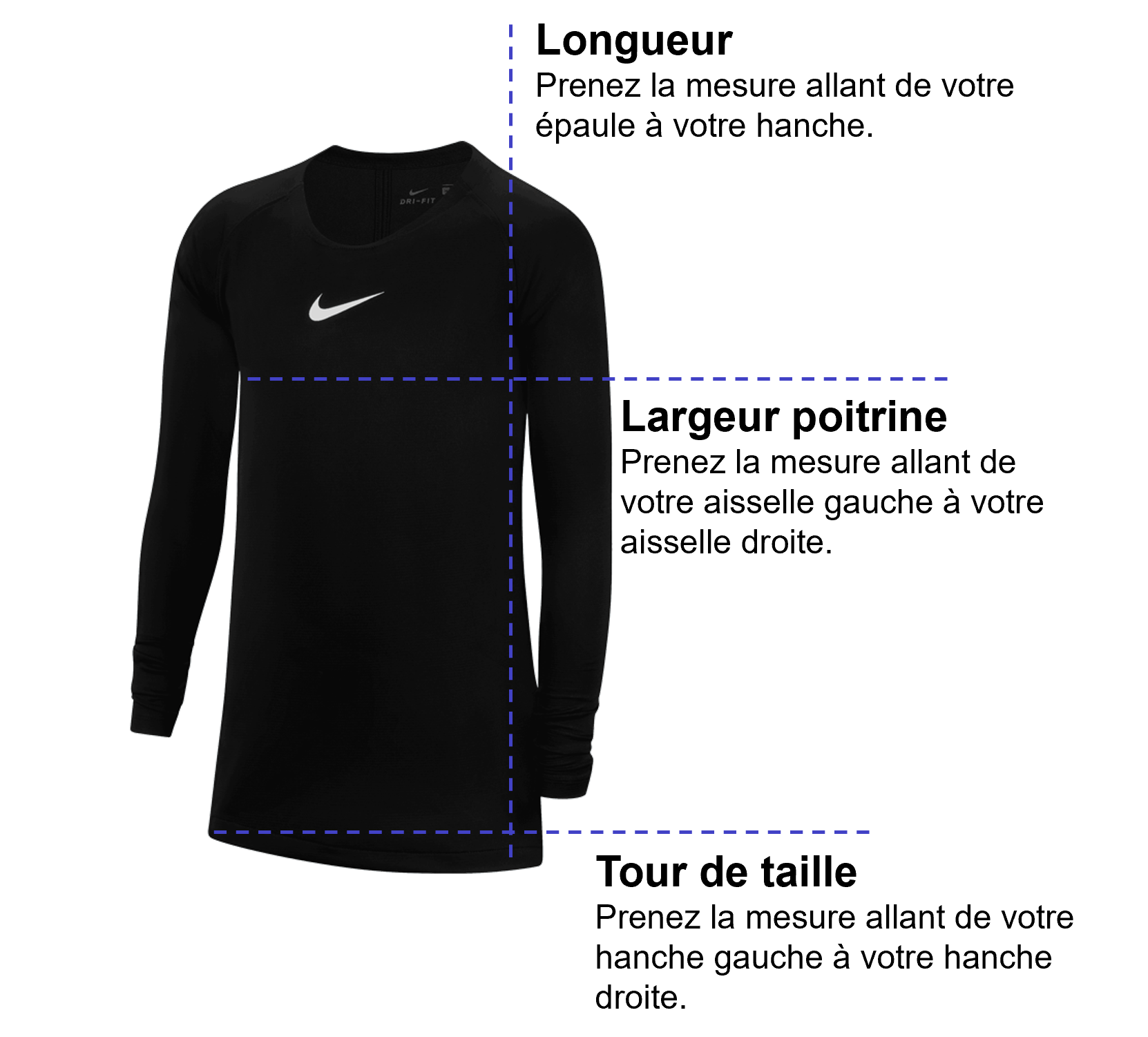 Tableau des mensurations du produit