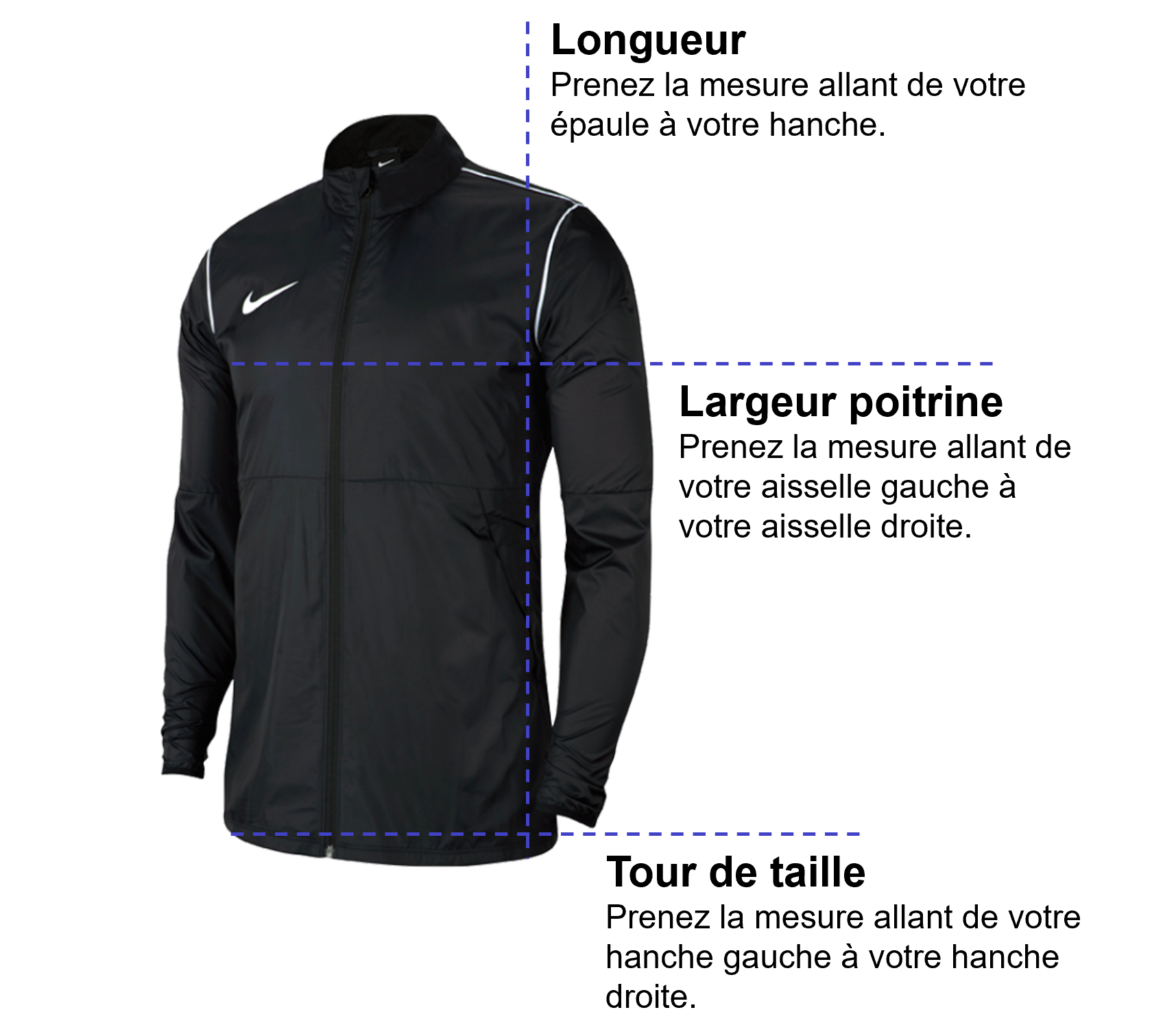 Tableau des mensurations du produit