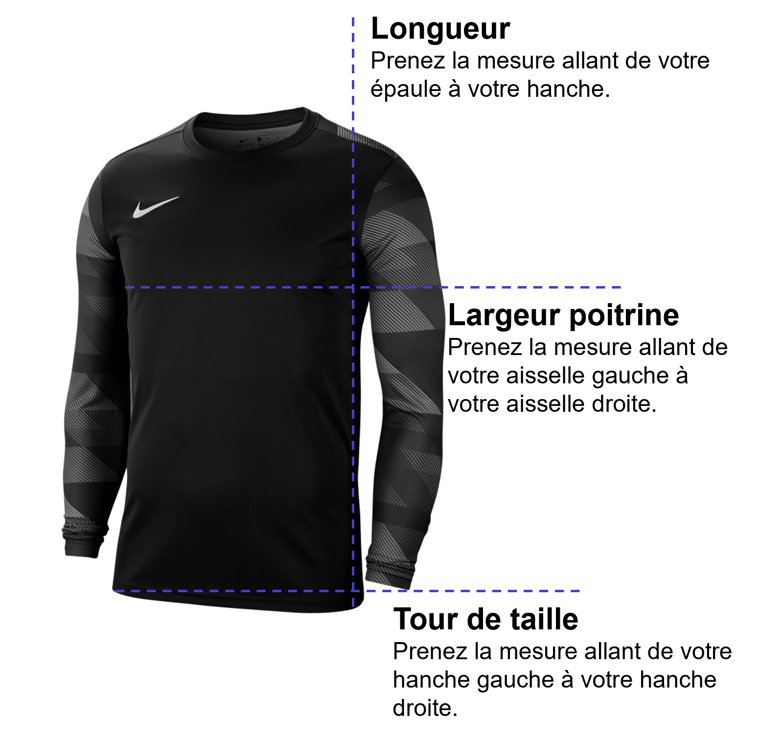 Tableau des mensurations du produit