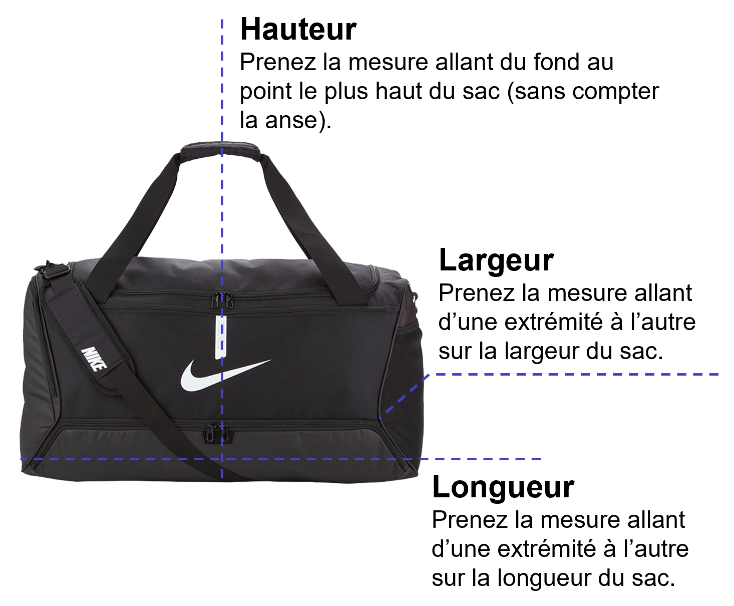 Tableau des mensurations du produit