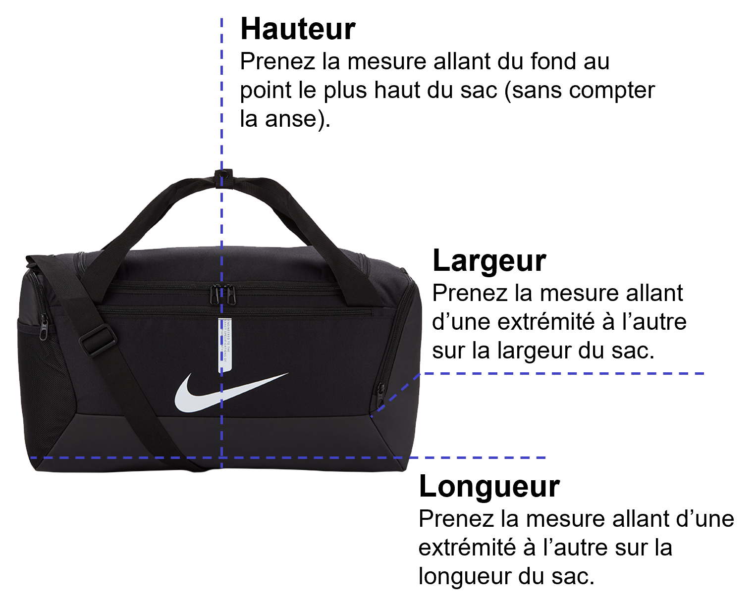 Tableau des mensurations du produit