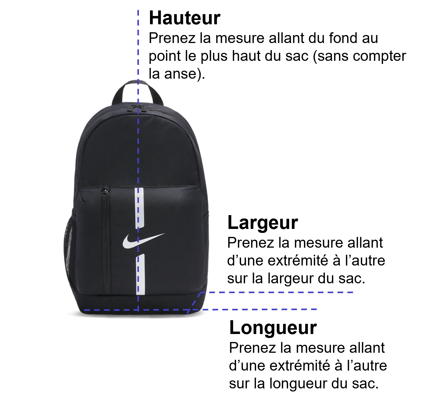 Tableau des mensurations du produit