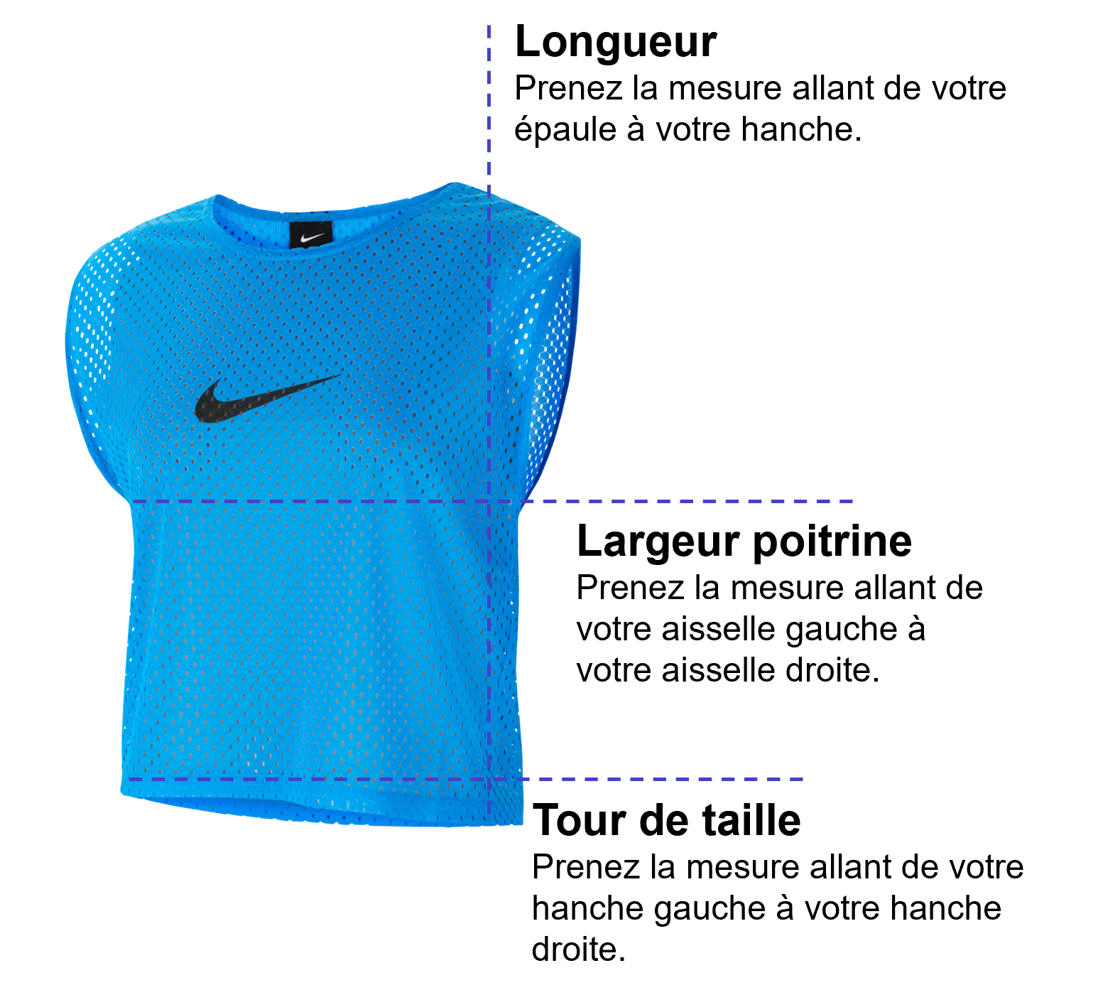 Tableau des mensurations du produit