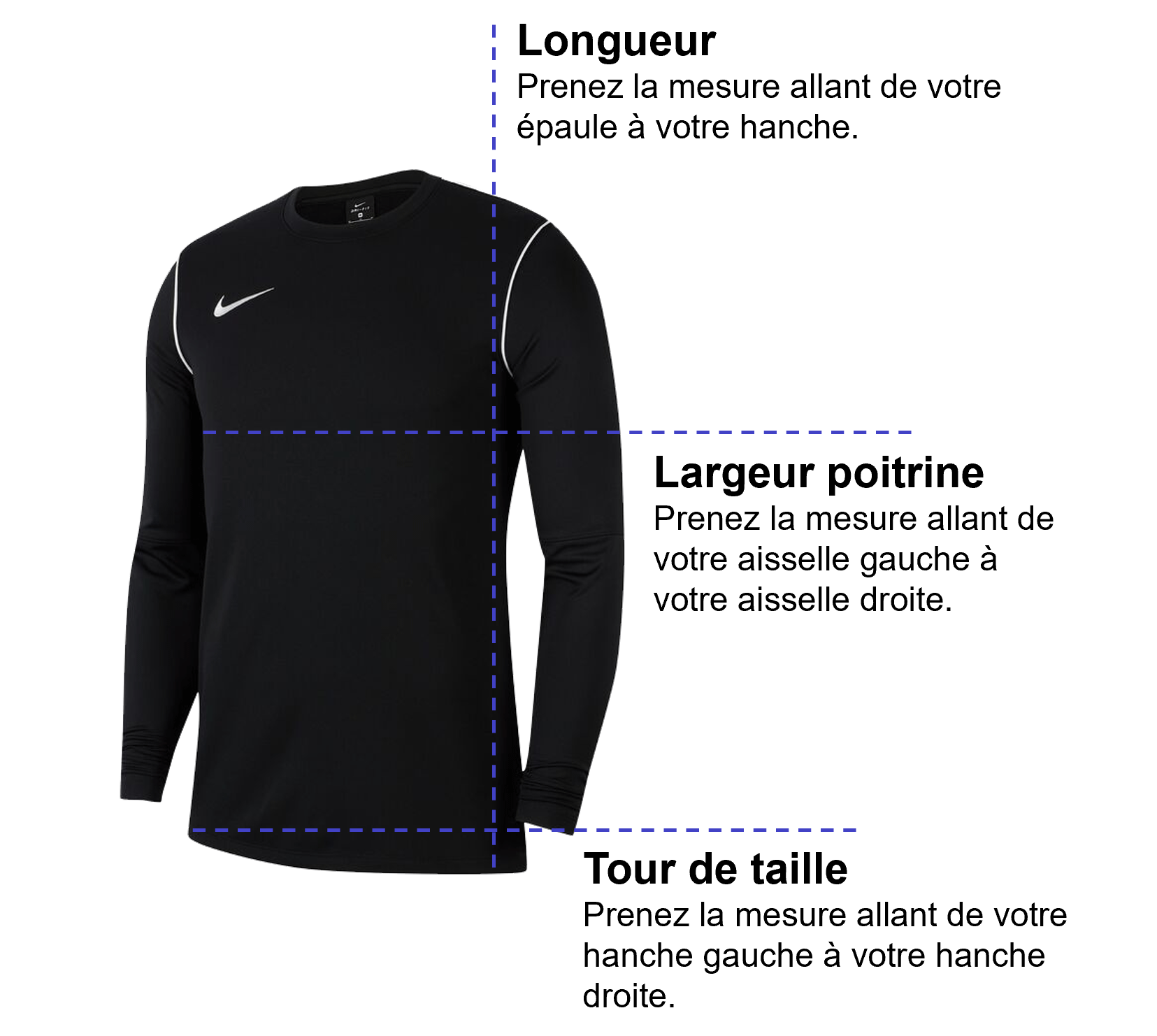 Tableau des mensurations du produit