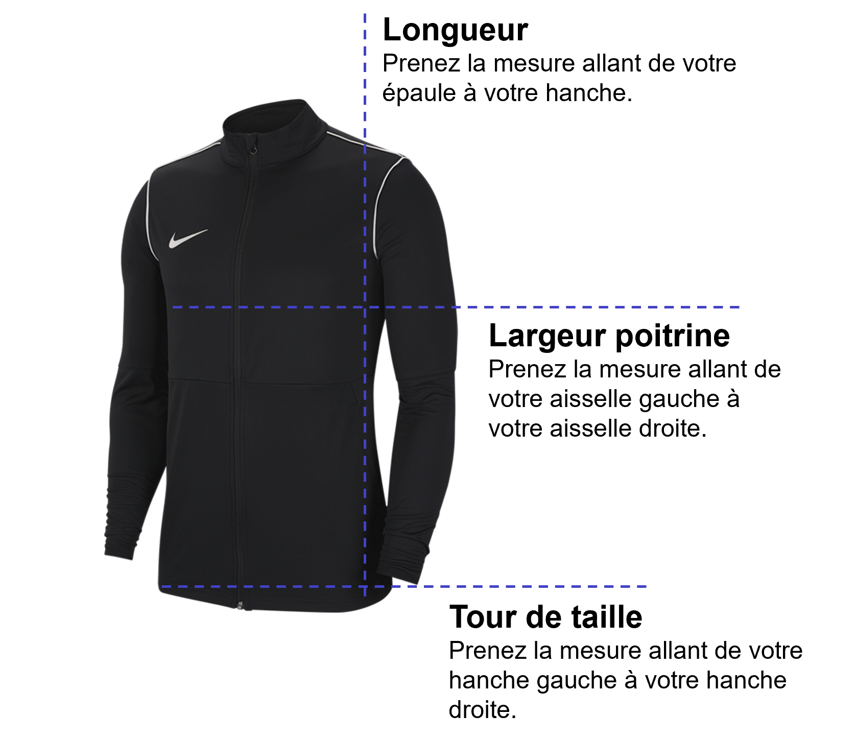 Tableau des mensurations du produit