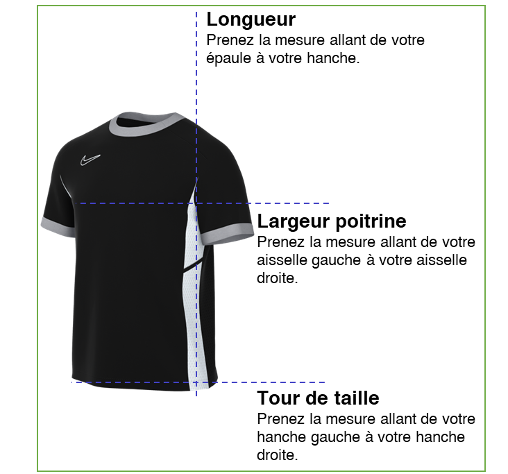 Tableau des mensurations du produit