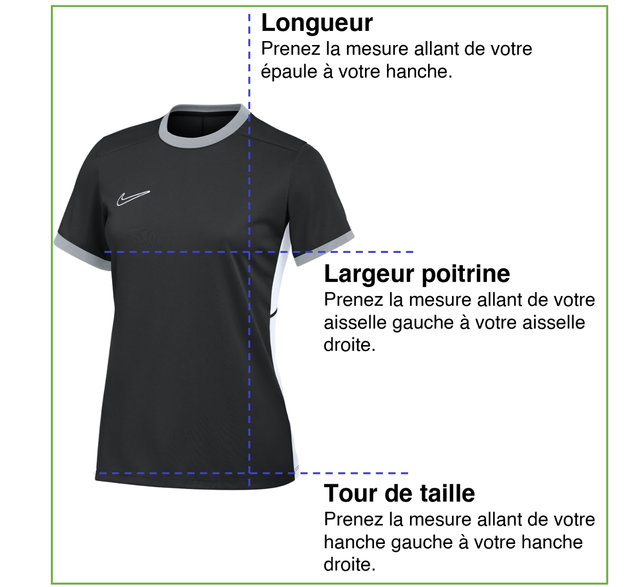 Tableau des mensurations du produit