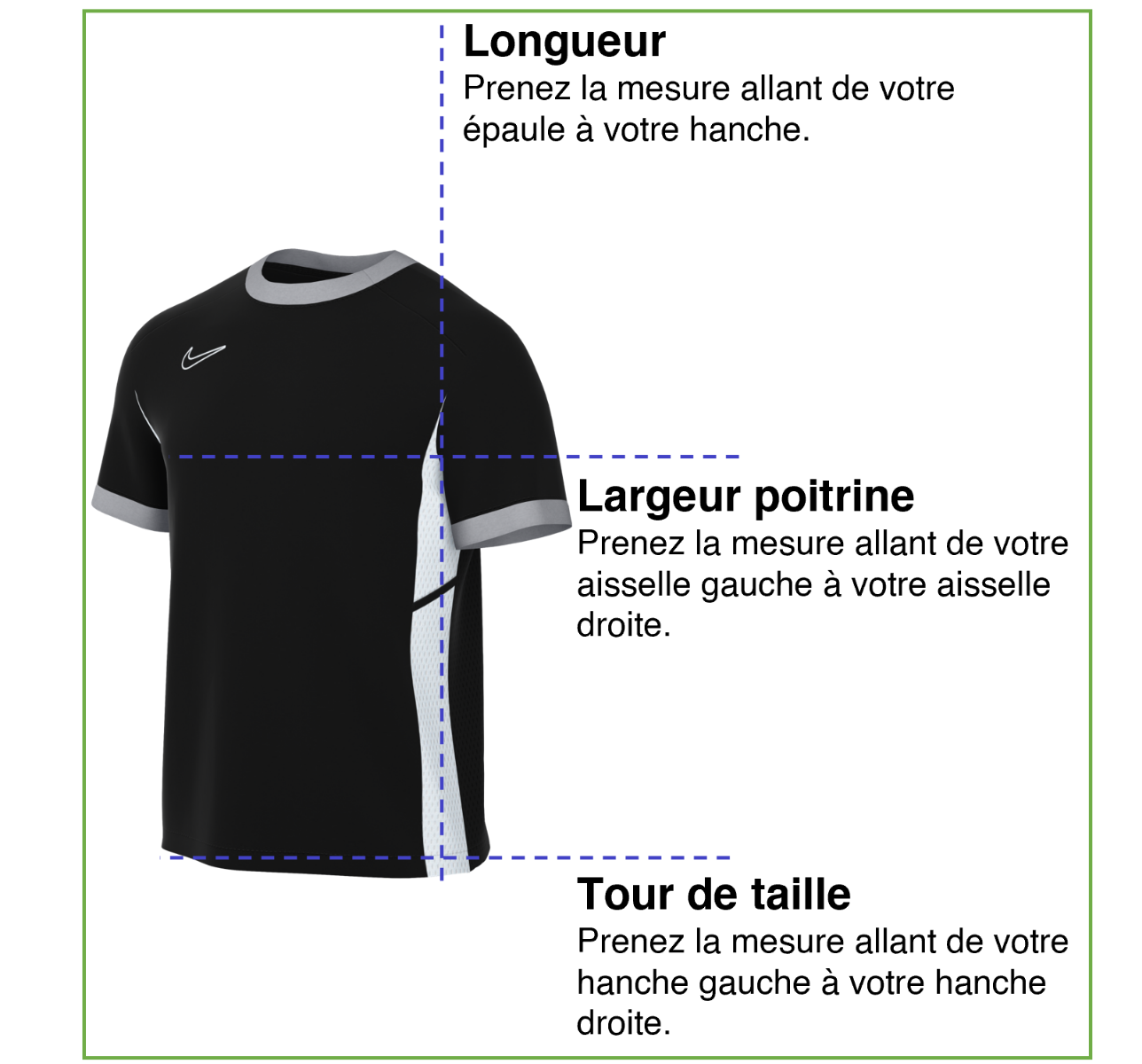 Tableau des mensurations du produit