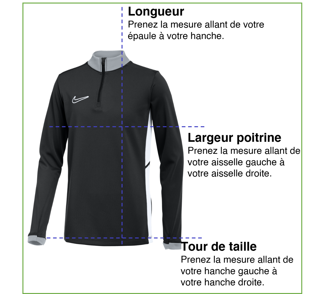 Tableau des mensurations du produit