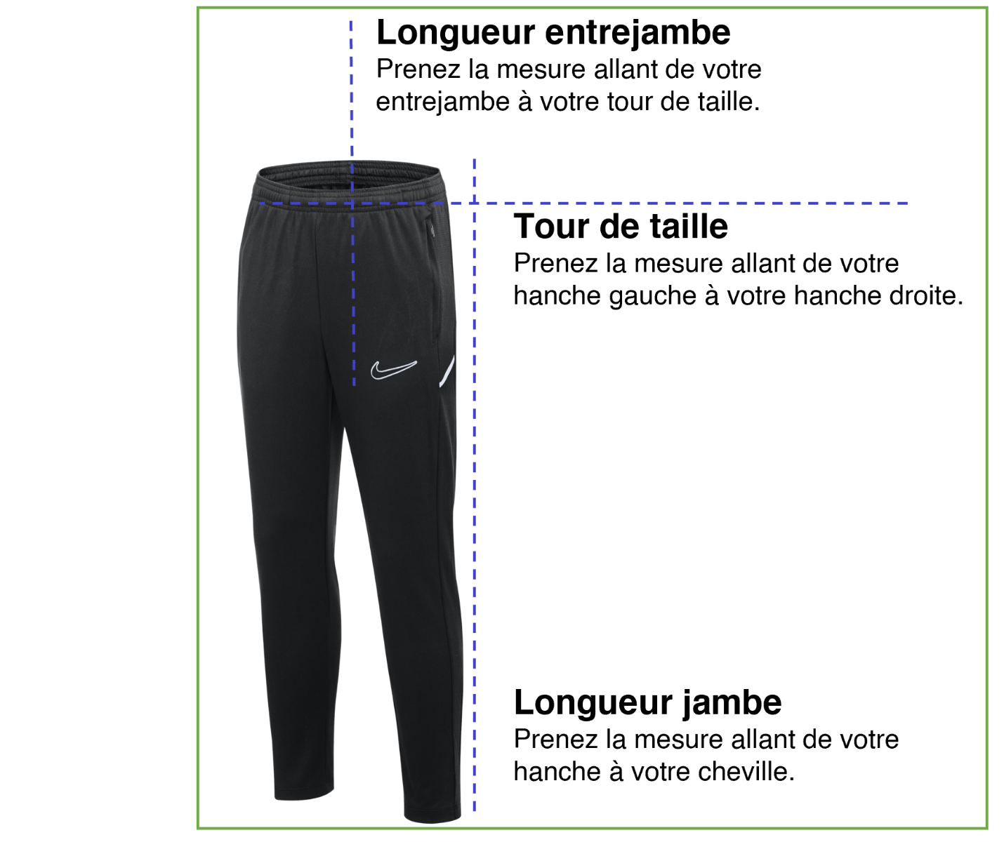 Tableau des mensurations du produit