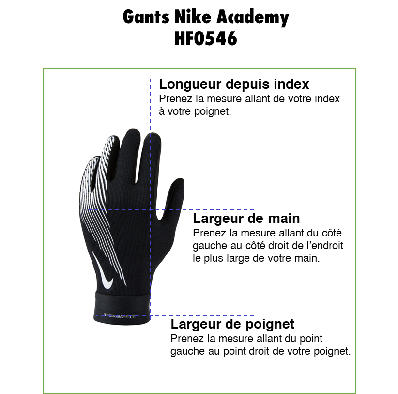 Tableau des mensurations du produit