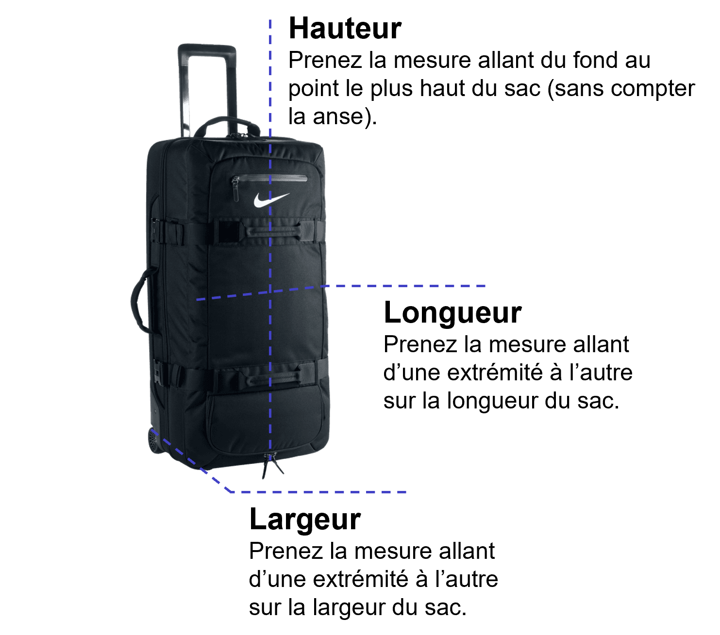 Tableau des mensurations du produit